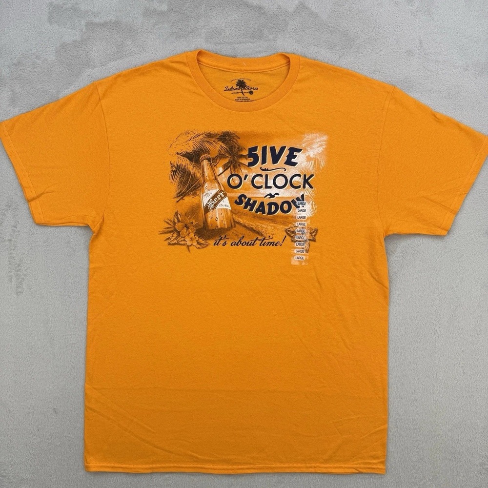 Island Shores Shirt Mens‎ Large Orange Five OClock Shadow Beer Tropical T Shirt